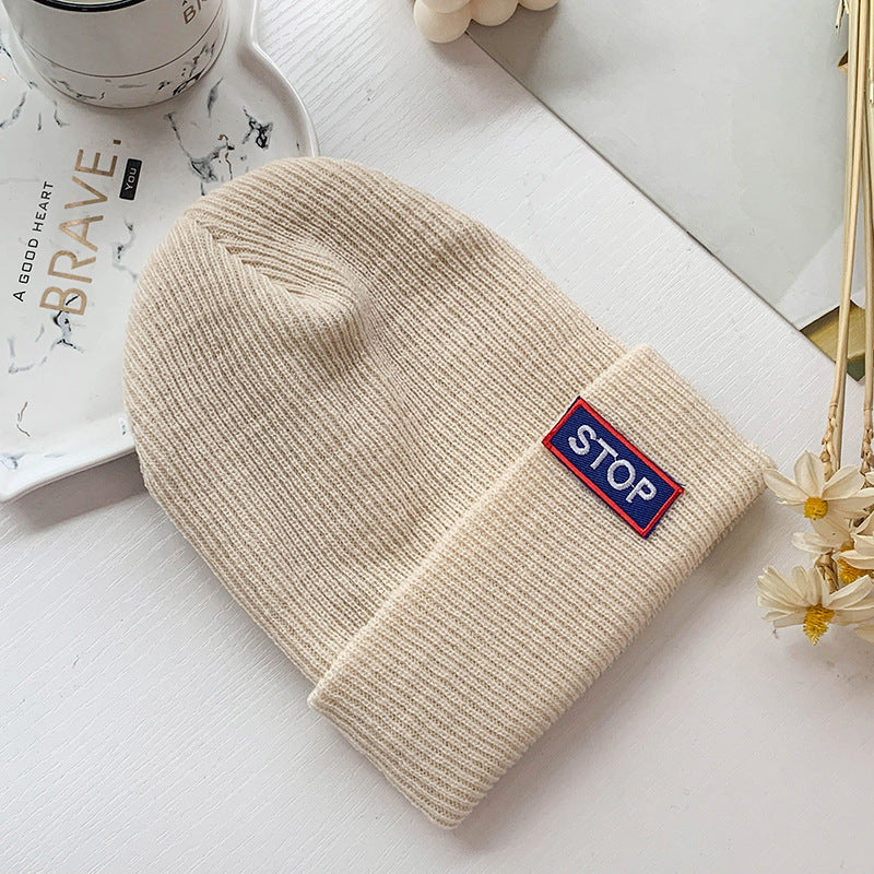 Autumn and winter adult candy color label knitted hat