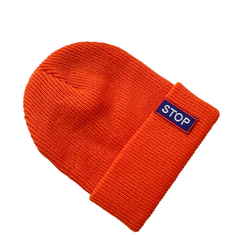 Autumn and winter adult candy color label knitted hat