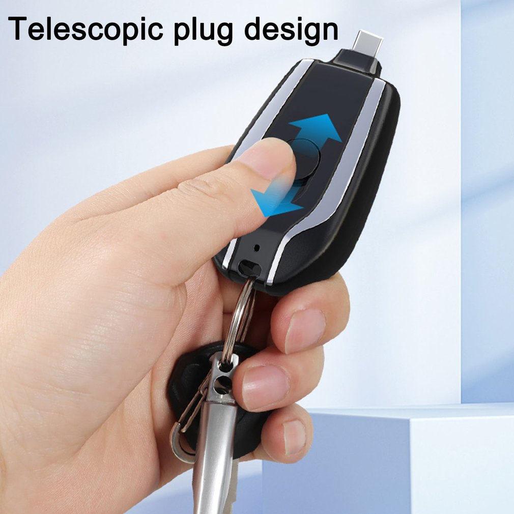 Mini Power Emergency Pod Keychain Charger With Type-C Ultra-Compact Mini Battery Pack Fast Charging Backup Power Bank 1500mAh