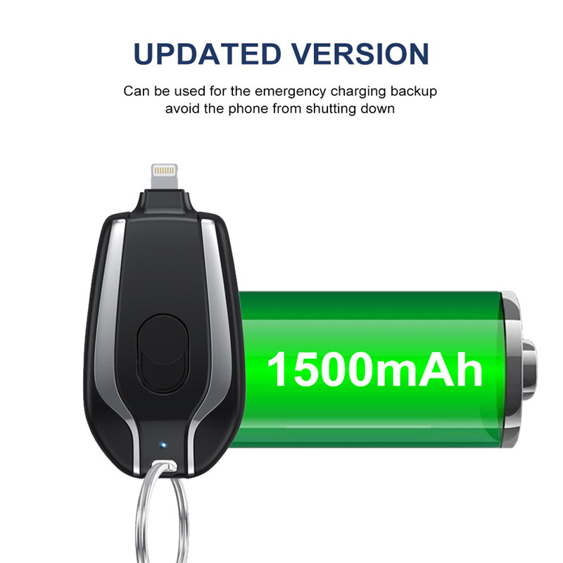 Mini Power Emergency Pod Keychain Charger With Type-C Ultra-Compact Mini Battery Pack Fast Charging Backup Power Bank 1500mAh