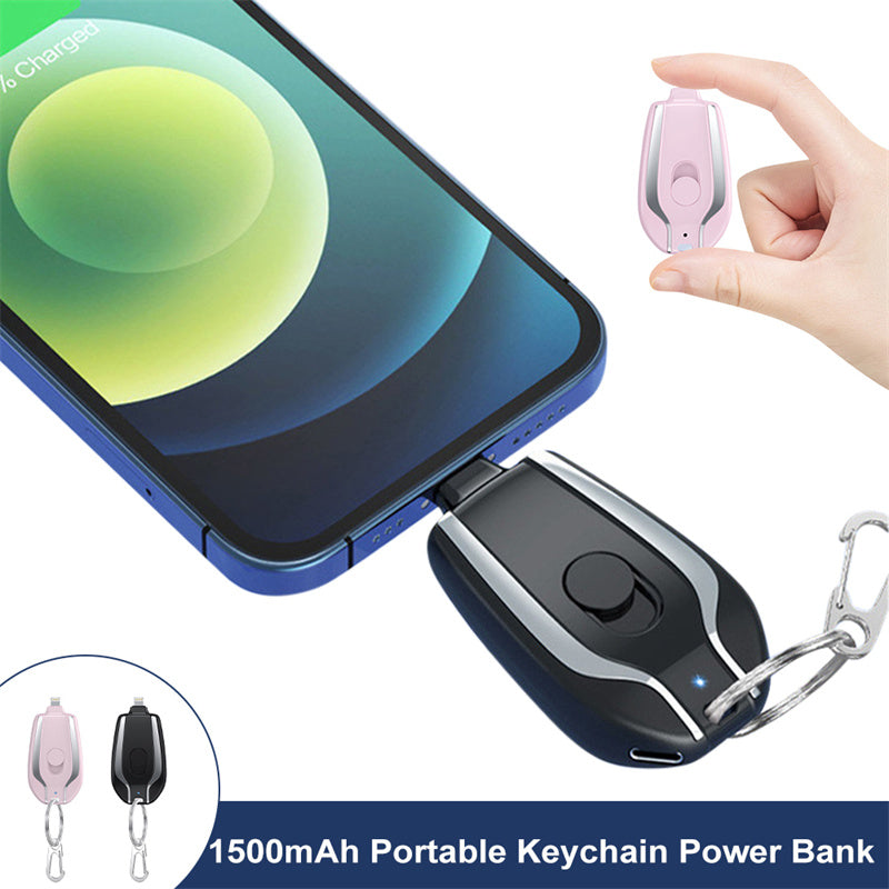 Mini Power Emergency Pod Keychain Charger With Type-C Ultra-Compact Mini Battery Pack Fast Charging Backup Power Bank 1500mAh