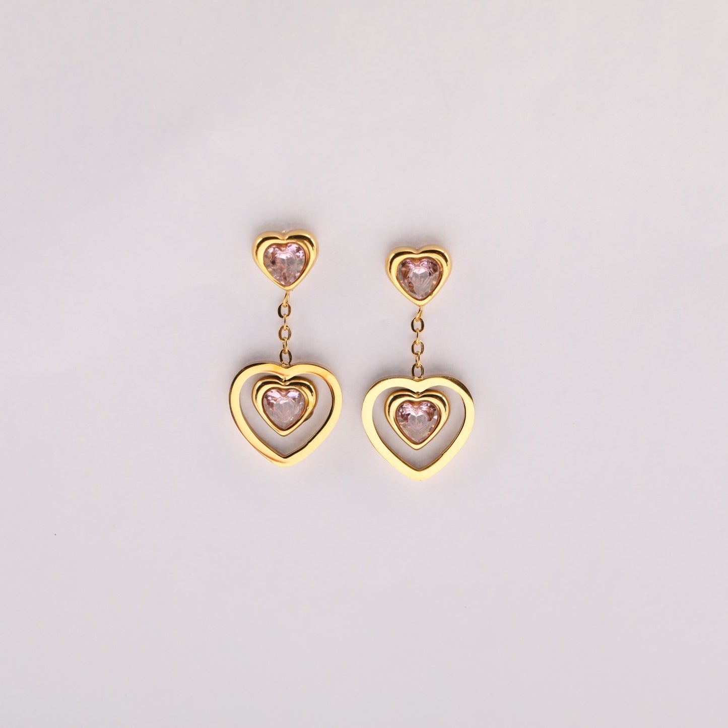 Women's Stainless Steel Diamond-embedded Heart-shaped Ear Studs