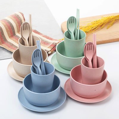 Biodegradable Children's Tableware Bowl, Cup, Dish, Chopsticks and Spoon Set