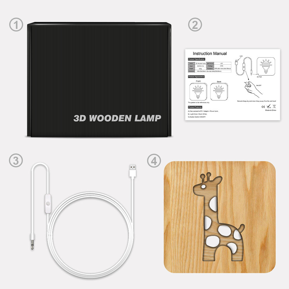 Giraffe Wooden Night Light