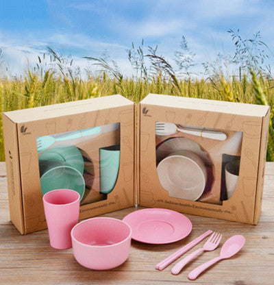 Biodegradable Children's Tableware Bowl, Cup, Dish, Chopsticks and Spoon Set