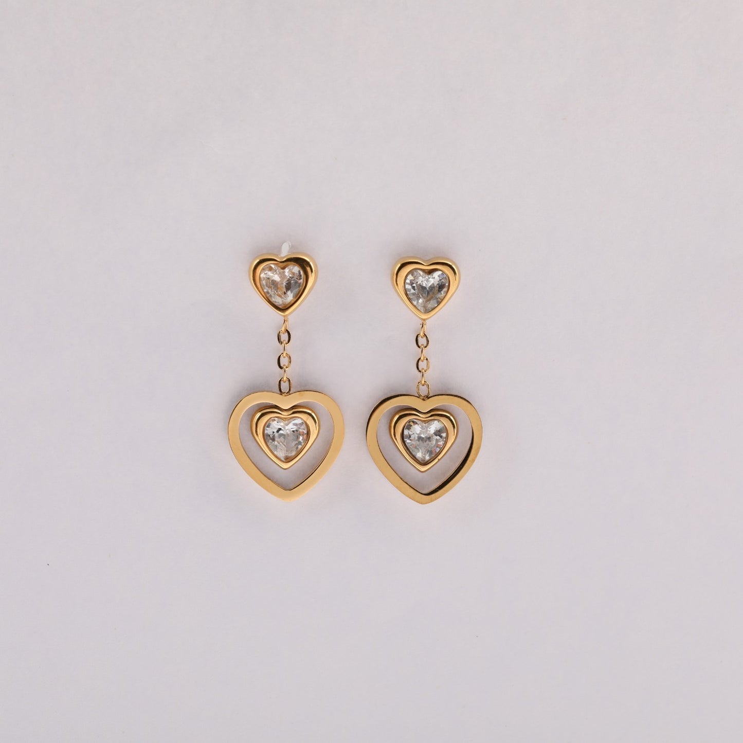 Women's Stainless Steel Diamond-embedded Heart-shaped Ear Studs