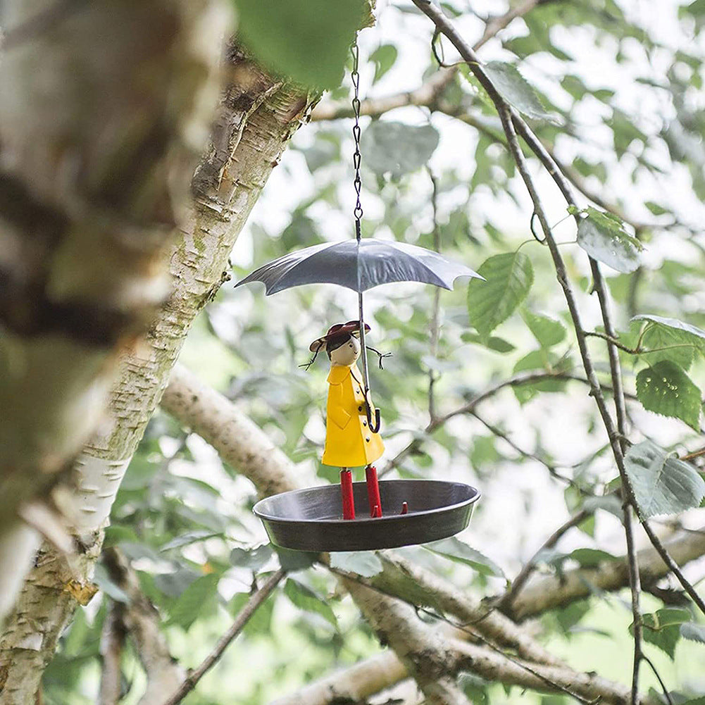 Umbrella Little Girl Bird Feeder Outdoors
