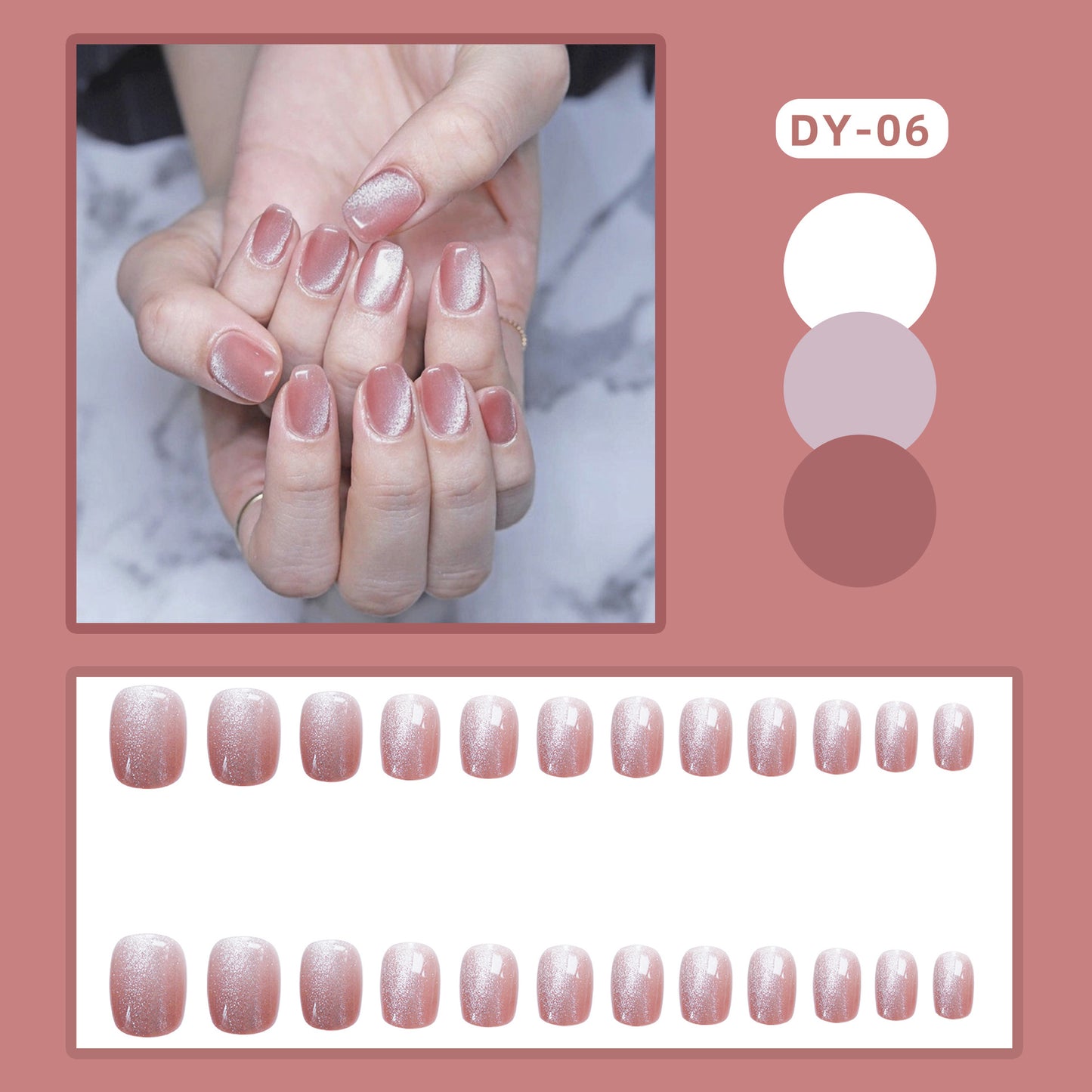 Peach Crystal Hand-worn Fake Nail Tip Nail Stickers Stickers Finished Product Nail Tip