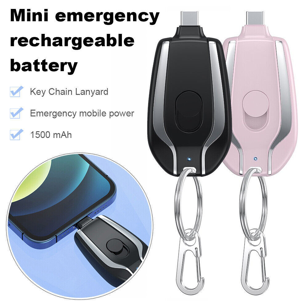 Mini Power Emergency Pod Keychain Charger With Type-C Ultra-Compact Mini Battery Pack Fast Charging Backup Power Bank 1500mAh