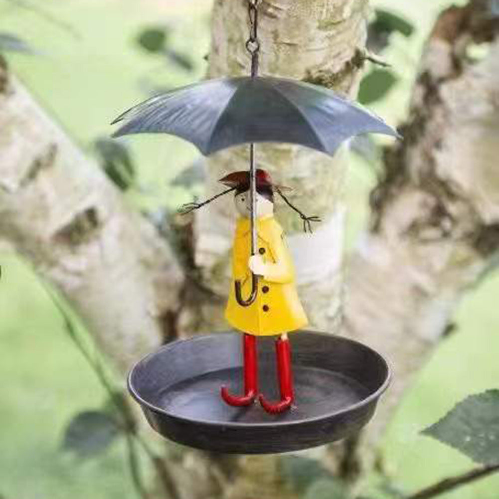 Umbrella Little Girl Bird Feeder Outdoors